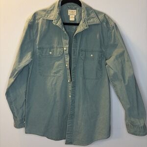 L.L. Bean Men's Light Blue Cotton Canvas Button-Up Shirt Long Sleeve Regular M